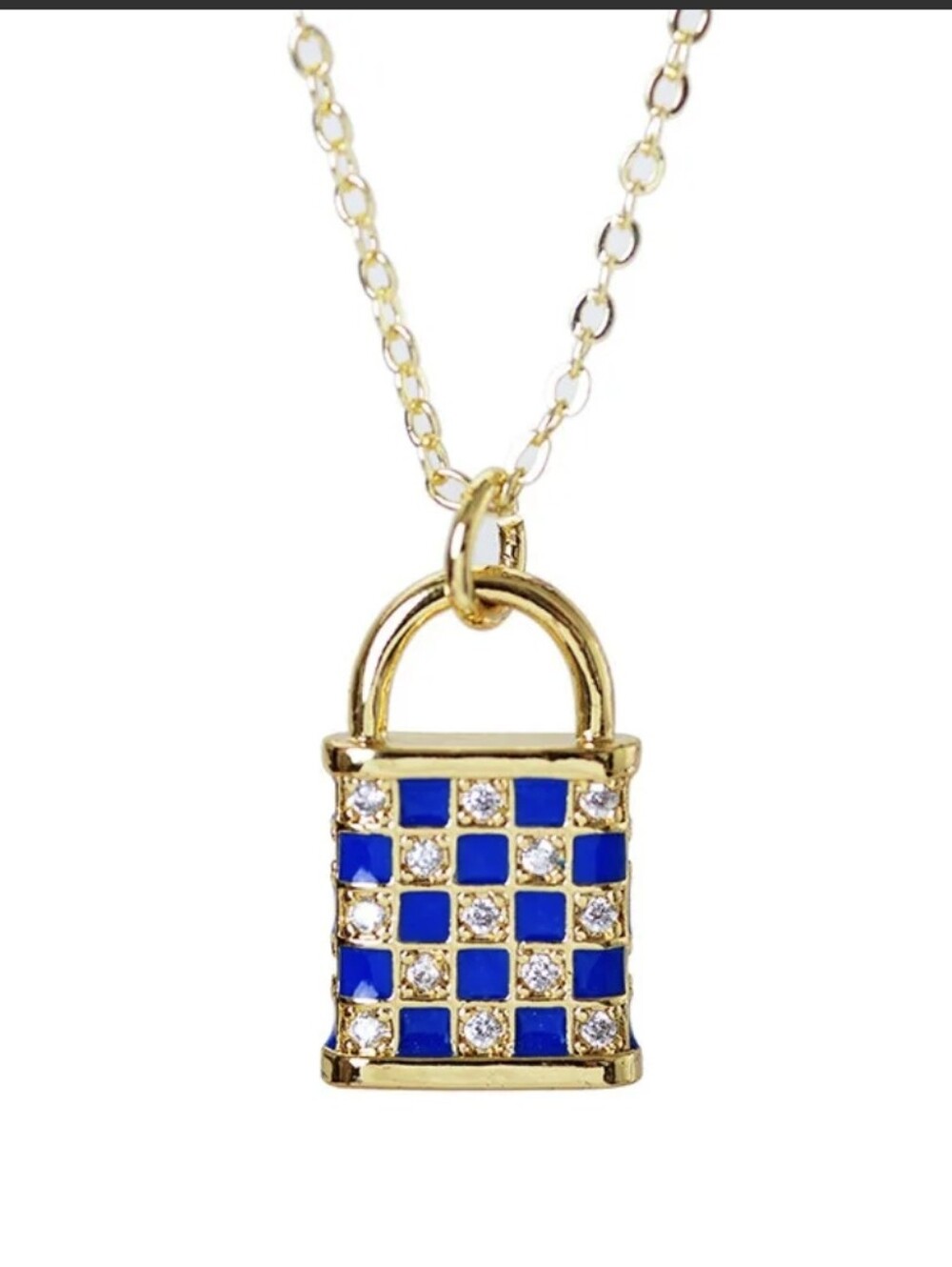 18K Gold Plated Clover Diamond Lock Luxury Inspired Design Necklace